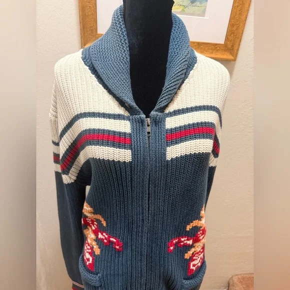 The J. Peterman Company  Small 100% Cotton vintage-style Cowichan knit zip-up - Picture 4 of 14